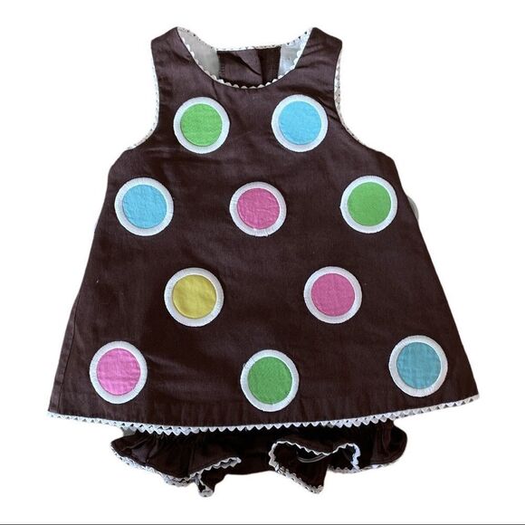 ✅ADORABLE Size 12M Chocolate Brown Appliquéd A-Line Dress and Bloomers. - Picture 1 of 4